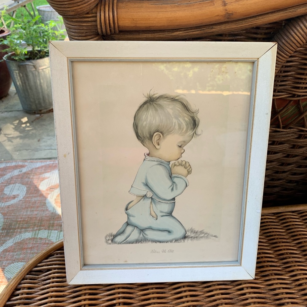 Vintage Framed Praying Child Wall Art